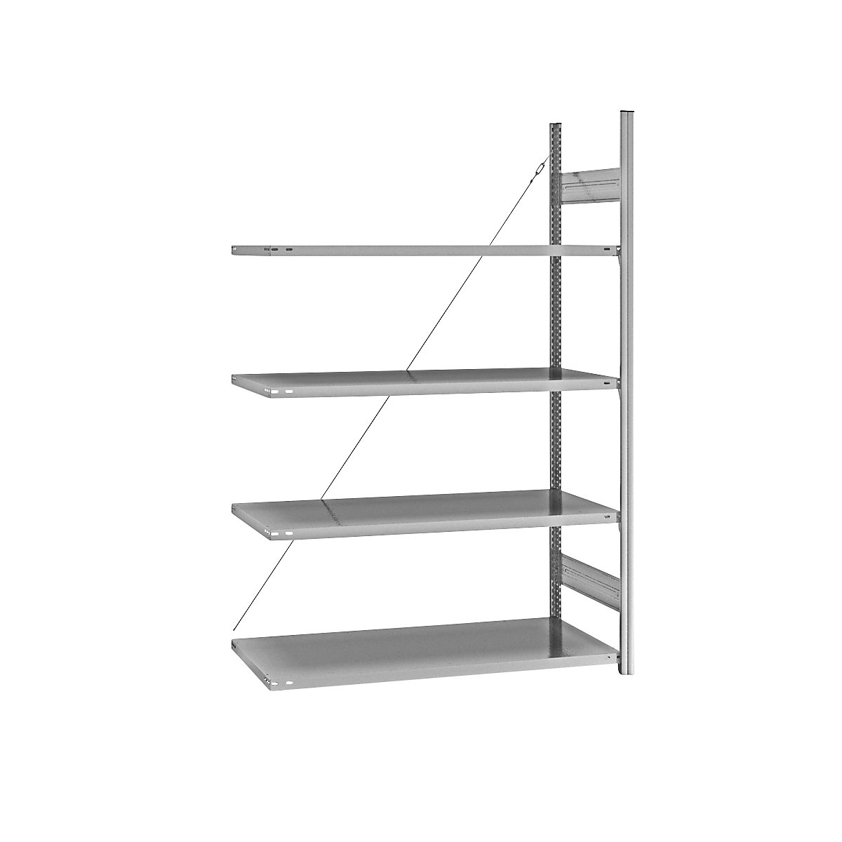Standard boltless shelving unit, zinc plated – eurokraft pro, single sided, shelf height 2000 mm, shelf width 1215 mm, extension shelf unit, shelf depth 650 mm-10