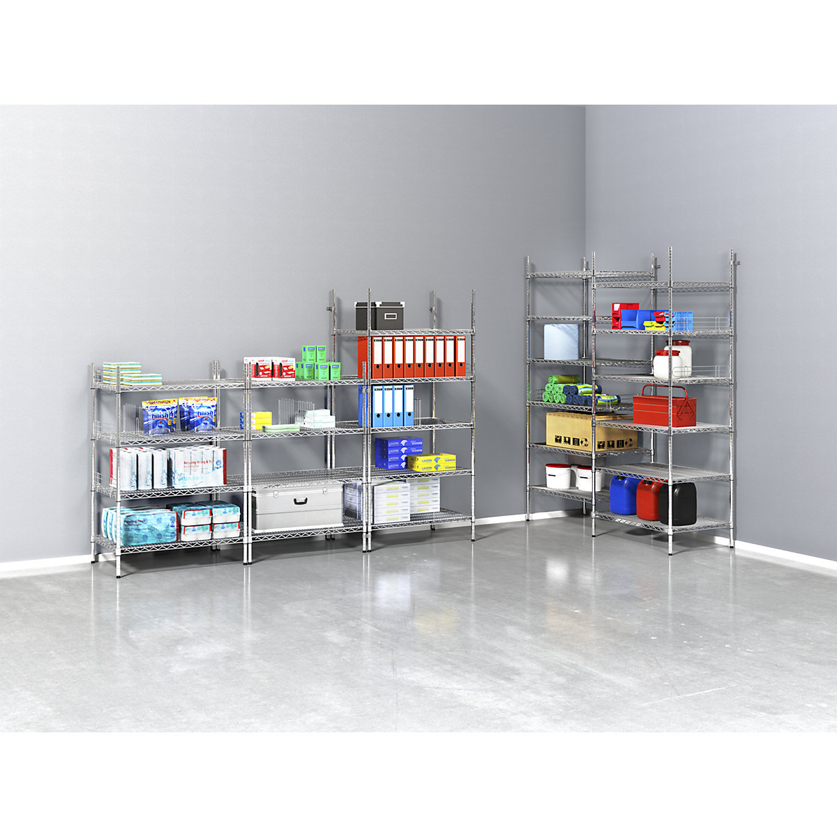 Steel wire mesh shelf unit, chrome plated (Product illustration 2)-1