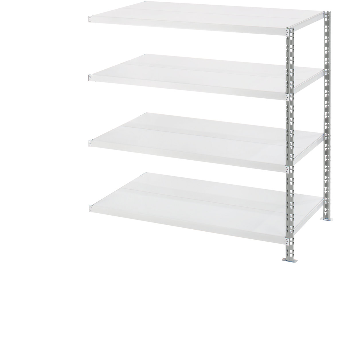 Wide span shelf unit with sheet steel shelves