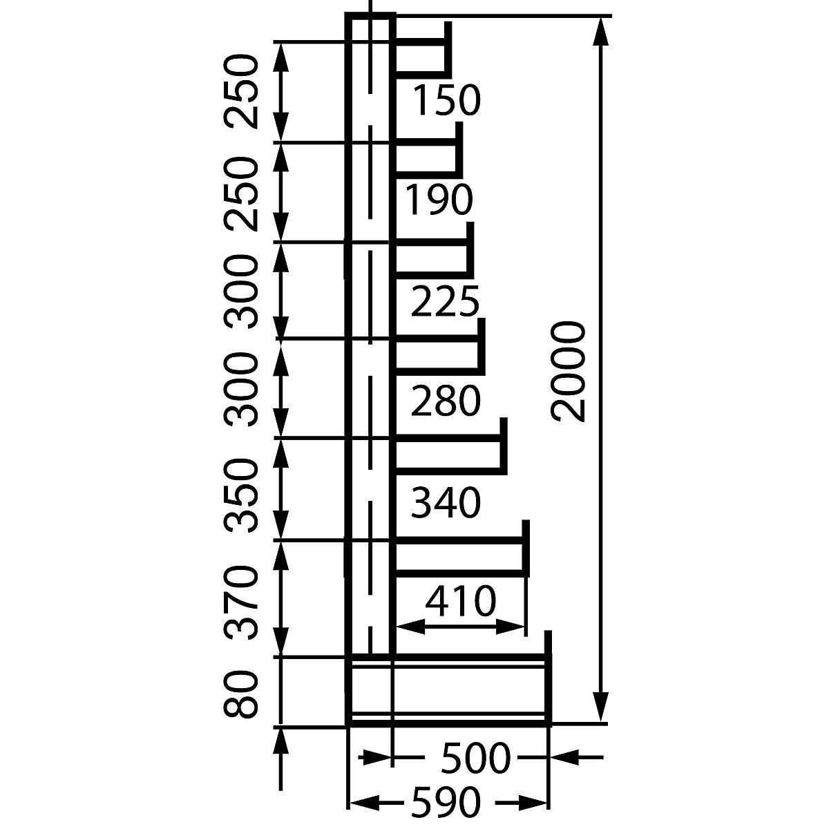 Cantilever racking unit with cantilever arms which taper towards the top – eurokraft pro (Product illustration 2)-1