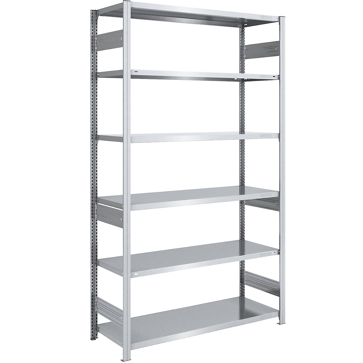 Heavy duty boltless shelving unit – eurokraft pro, double-sided, HxWxD 2500 x 1300 x 600 mm, zinc plated, standard shelf unit-99