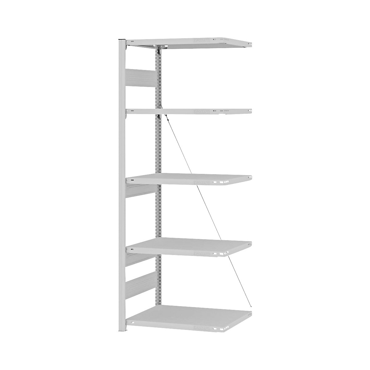 Heavy duty boltless shelving unit – eurokraft pro, single-sided, HxWxD 2000 x 750 x 500 mm, grey, extension shelf unit-2