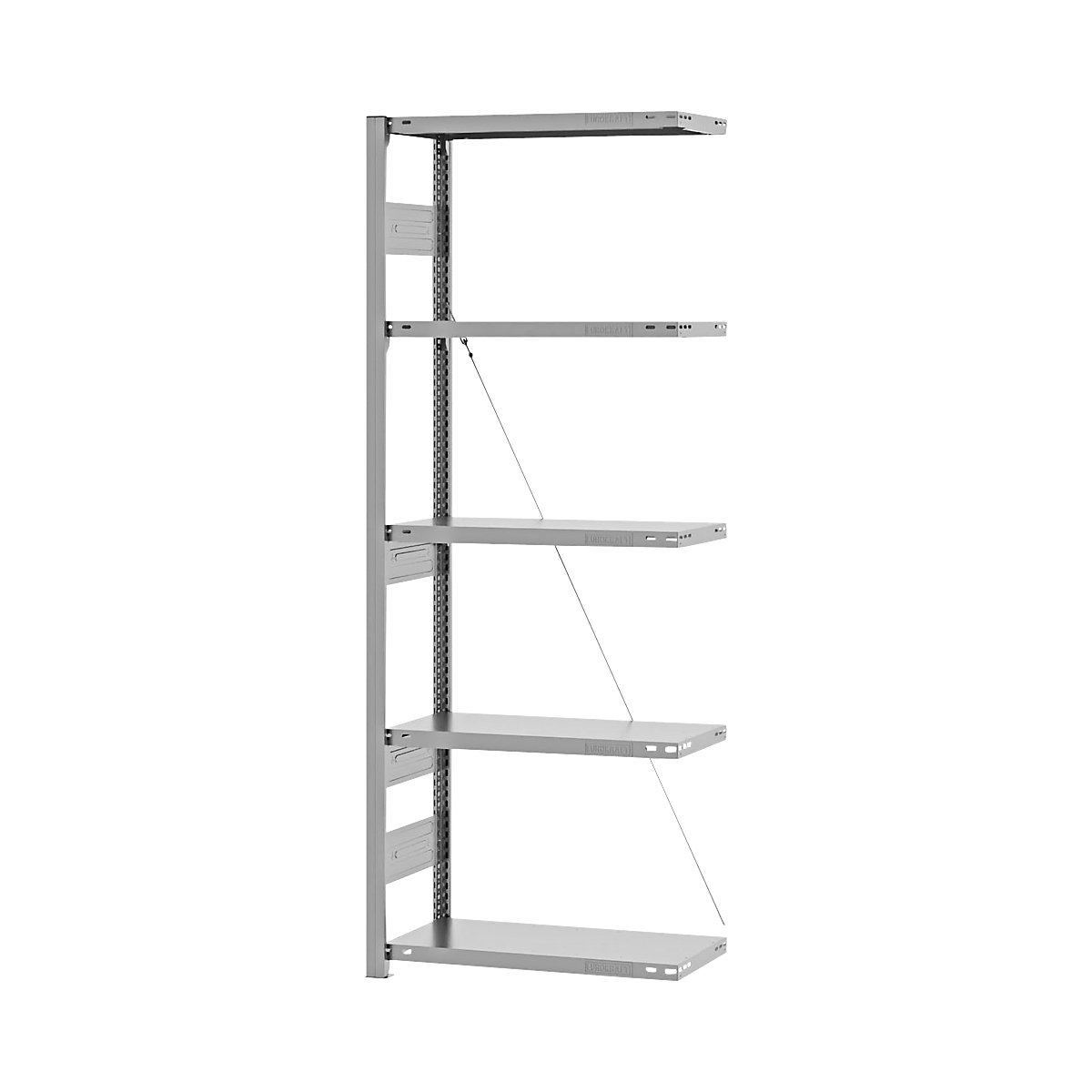Heavy duty boltless shelving unit – eurokraft pro, single-sided, HxWxD 2000 x 750 x 300 mm, zinc plated, extension shelf unit-171