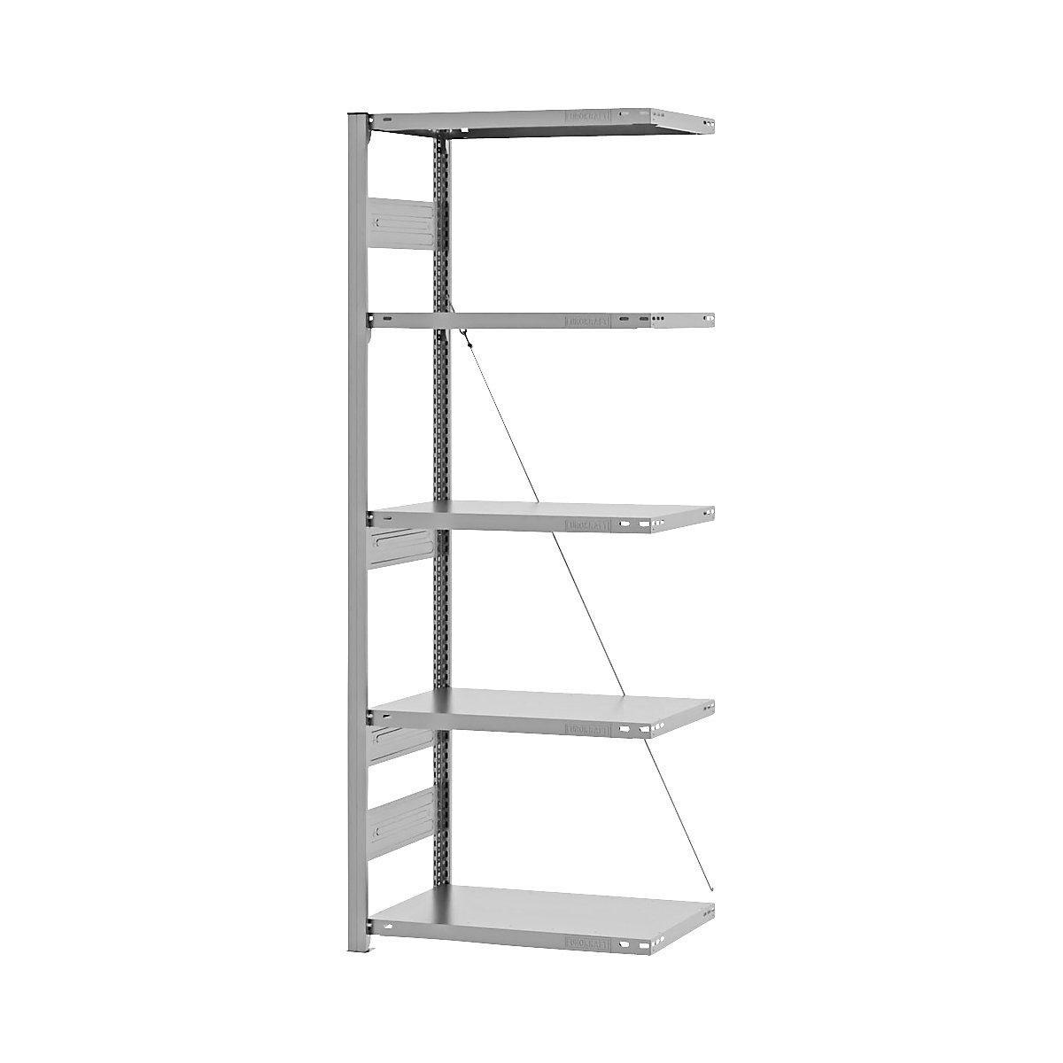 Heavy duty boltless shelving unit – eurokraft pro, single-sided, HxWxD 2000 x 750 x 400 mm, zinc plated, extension shelf unit-78