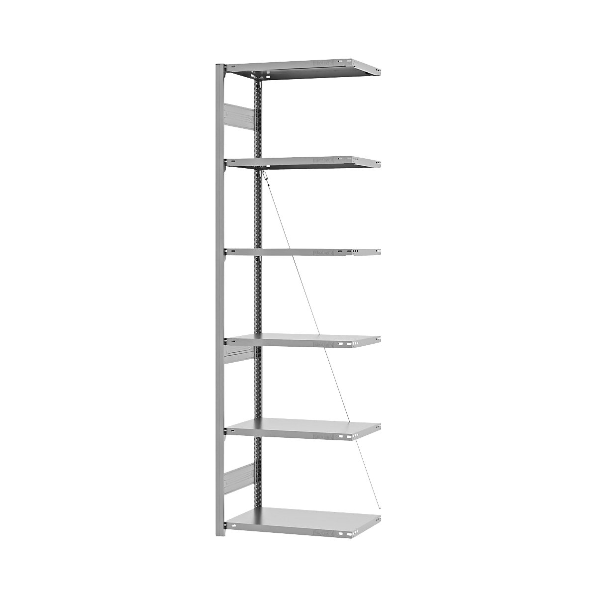Heavy duty boltless shelving unit – eurokraft pro, single-sided, HxWxD 2500 x 750 x 400 mm, zinc plated, extension shelf unit-66