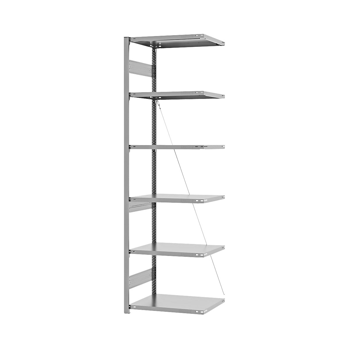 Heavy duty boltless shelving unit – eurokraft pro, single-sided, HxWxD 2500 x 750 x 500 mm, zinc plated, extension shelf unit-81