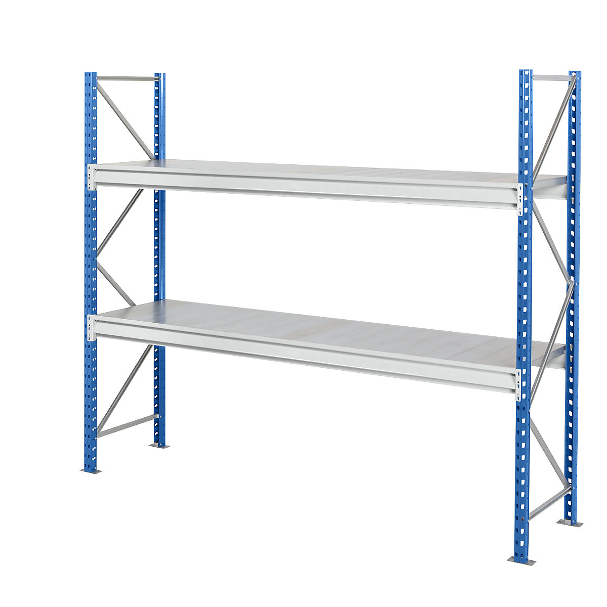 Heavy duty wide span shelving with steel shelf panels – Manorga