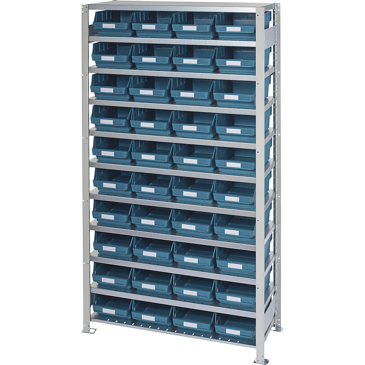Boltless shelving unit with shelf bins – STEMO, shelf height 2100 mm, basic shelf unit, depth 400 mm, 40 green bins-7