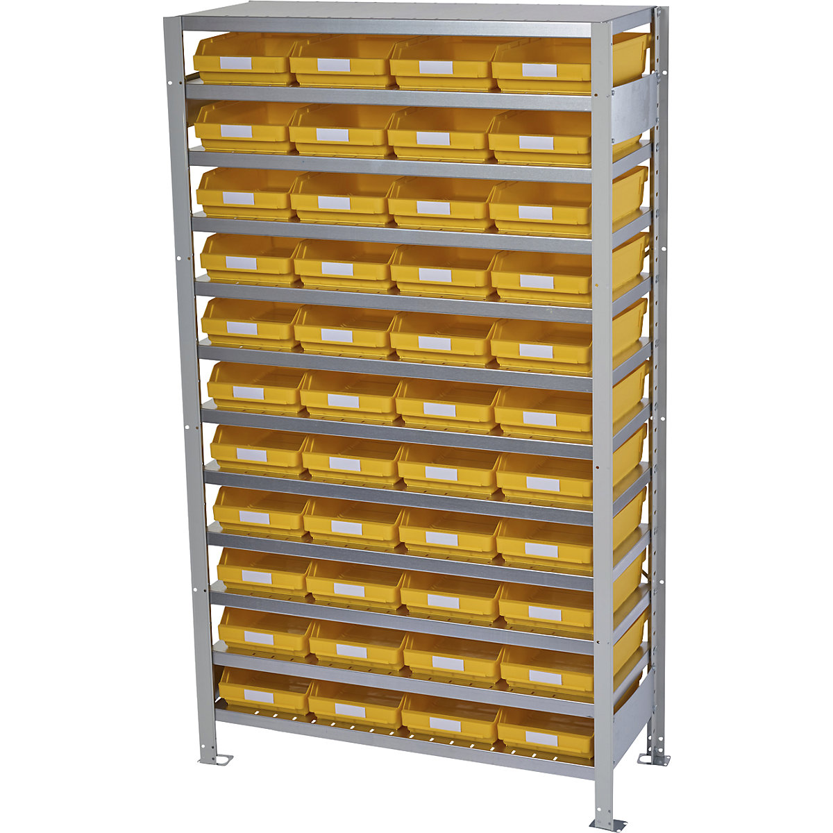 Boltless shelving unit with shelf bins – STEMO, shelf unit height 1790 mm, basic shelf unit, depth 500 mm, 44 bins – yellow-9
