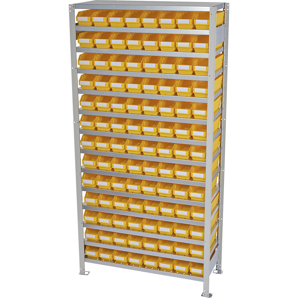 Boltless shelving unit with shelf bins – STEMO, shelf height 2100 mm, basic shelf unit, depth 400 mm, 104 bins – yellow-11