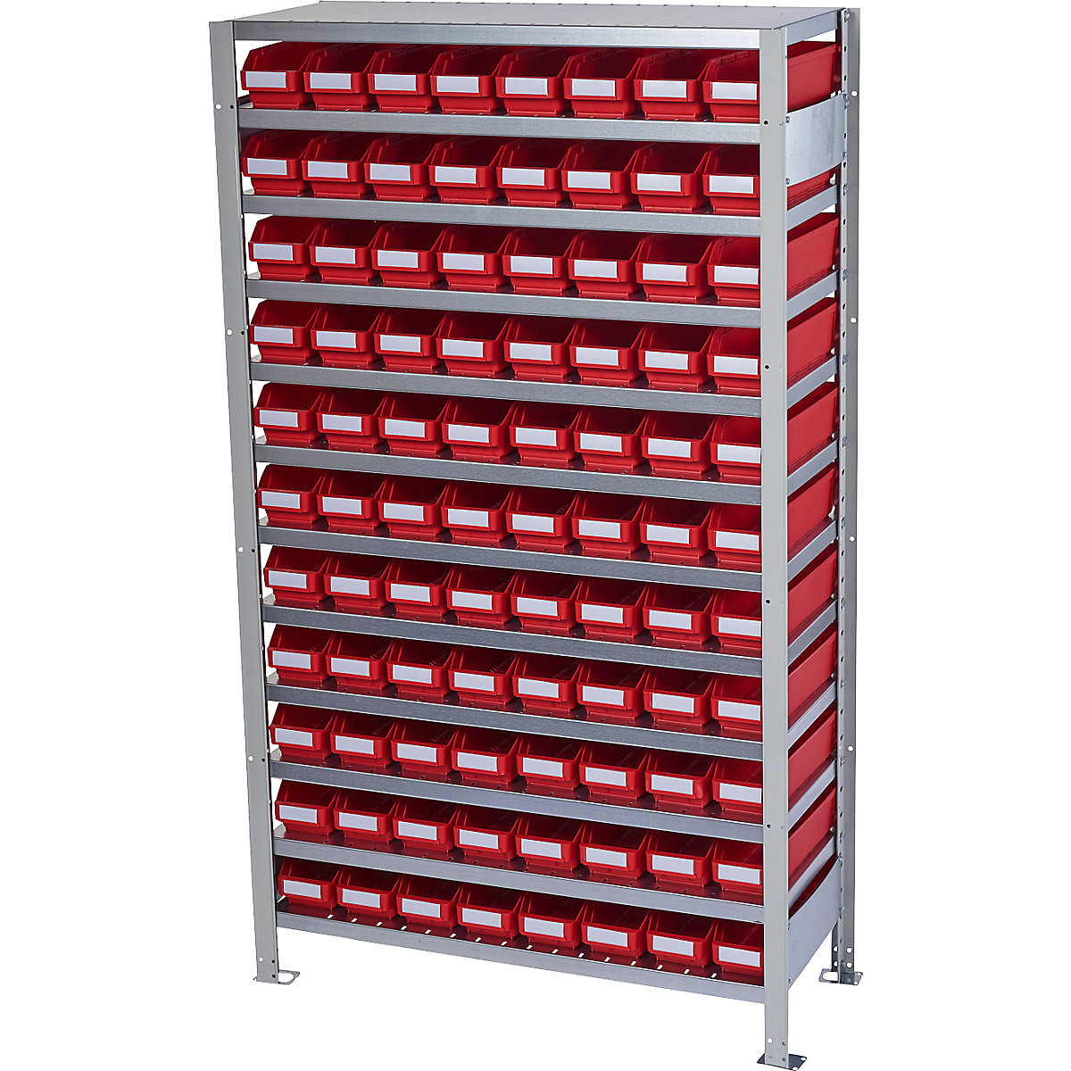 Boltless shelving unit with shelf bins – STEMO, shelf unit height 1790 mm, basic shelf unit, depth 300 mm, 88 red bins-16