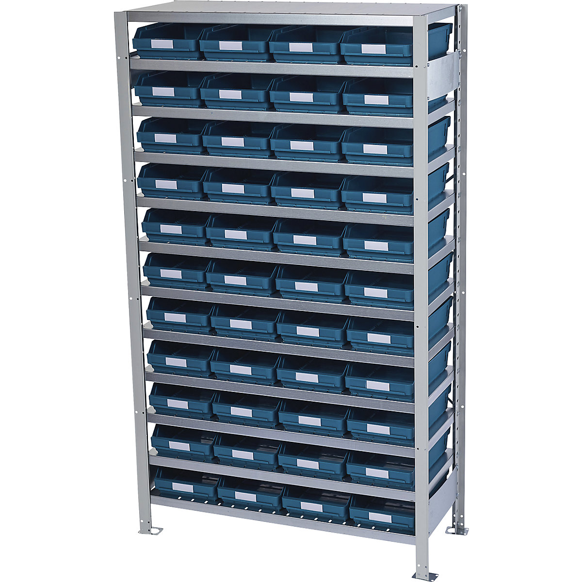 Boltless shelving unit with shelf bins – STEMO, shelf unit height 1790 mm, basic shelf unit, depth 300 mm, 44 green bins-11