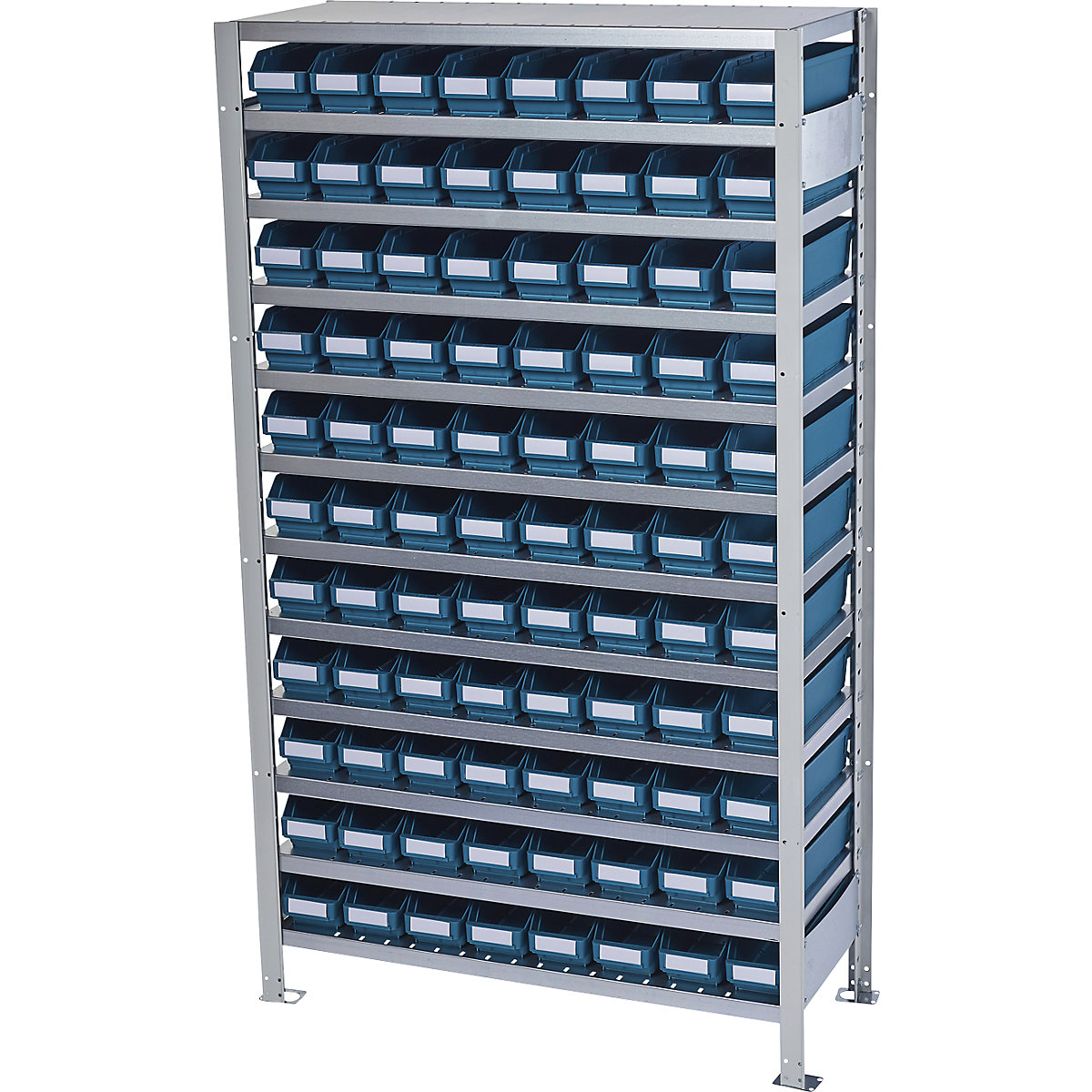 Boltless shelving unit with shelf bins – STEMO, shelf unit height 1790 mm, basic shelf unit, depth 400 mm, 88 green bins-28