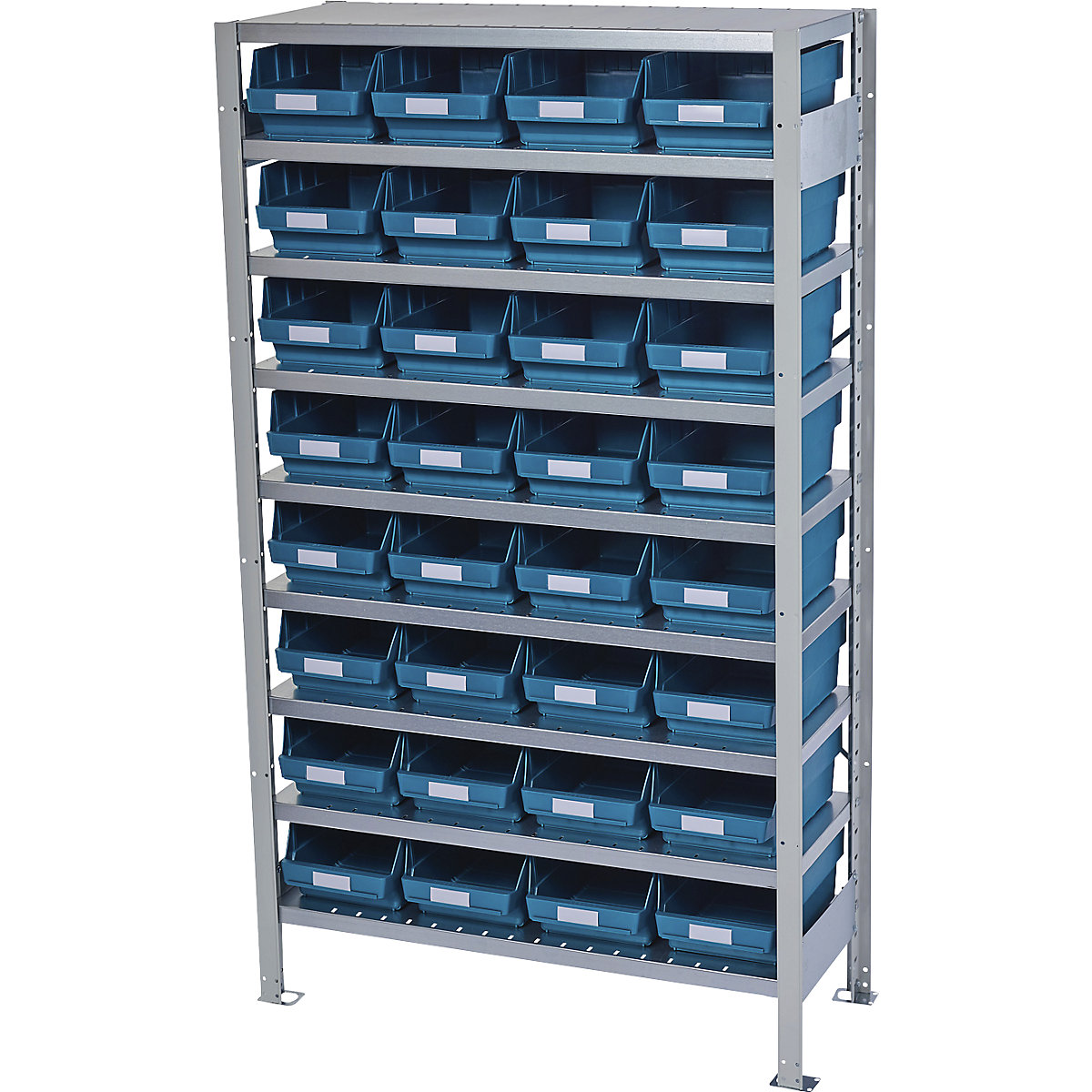 Boltless shelving unit with shelf bins – STEMO, shelf unit height 1790 mm, basic shelf unit, depth 400 mm, 32 green bins-18