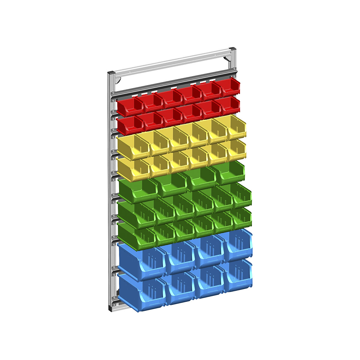 Wall shelf unit with open fronted storage bins