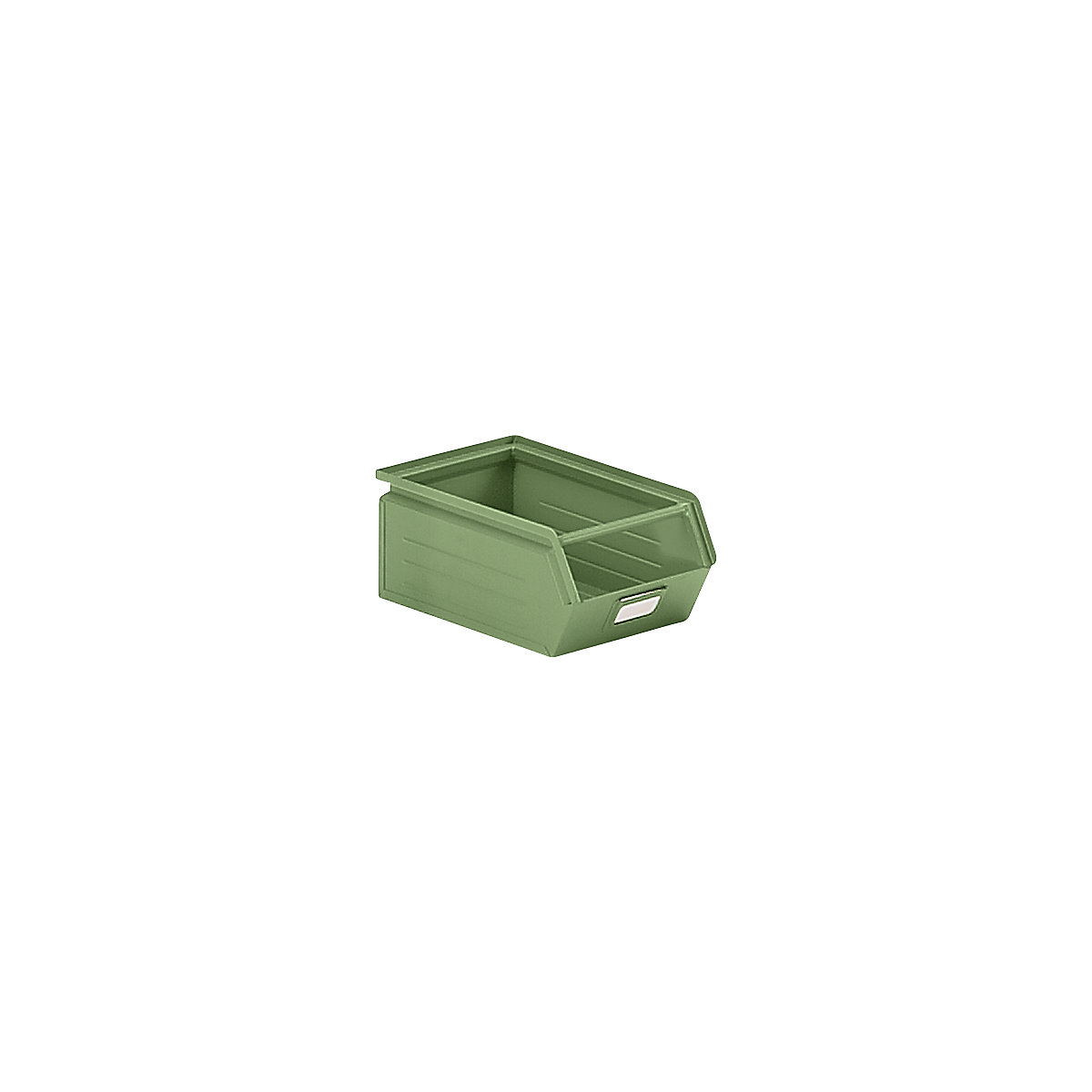 Open fronted storage bin made of sheet steel
