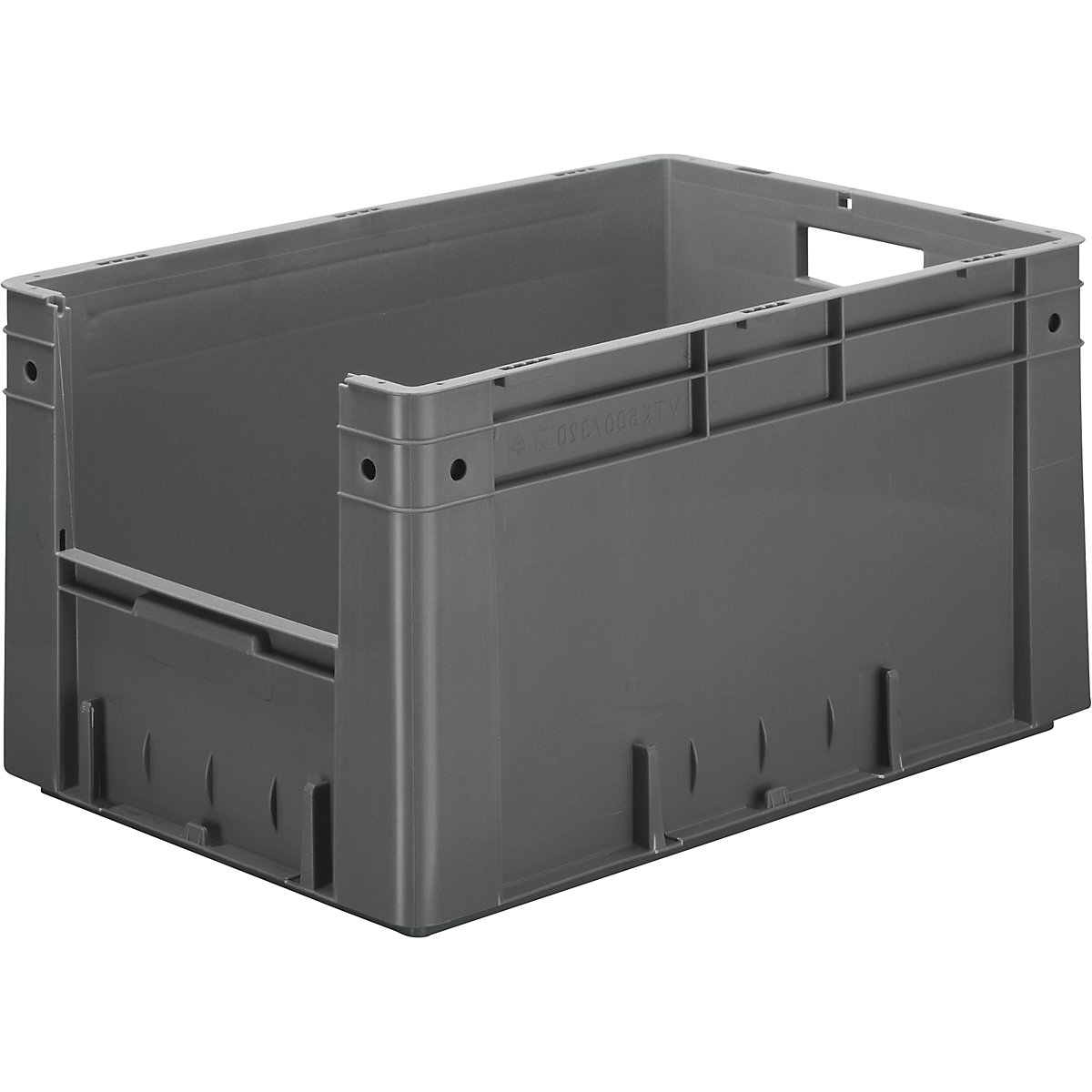 Euro stacking container with handle recess