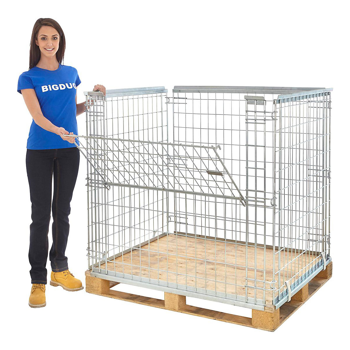 Stackable Pallet Cages With Drop Down Gate