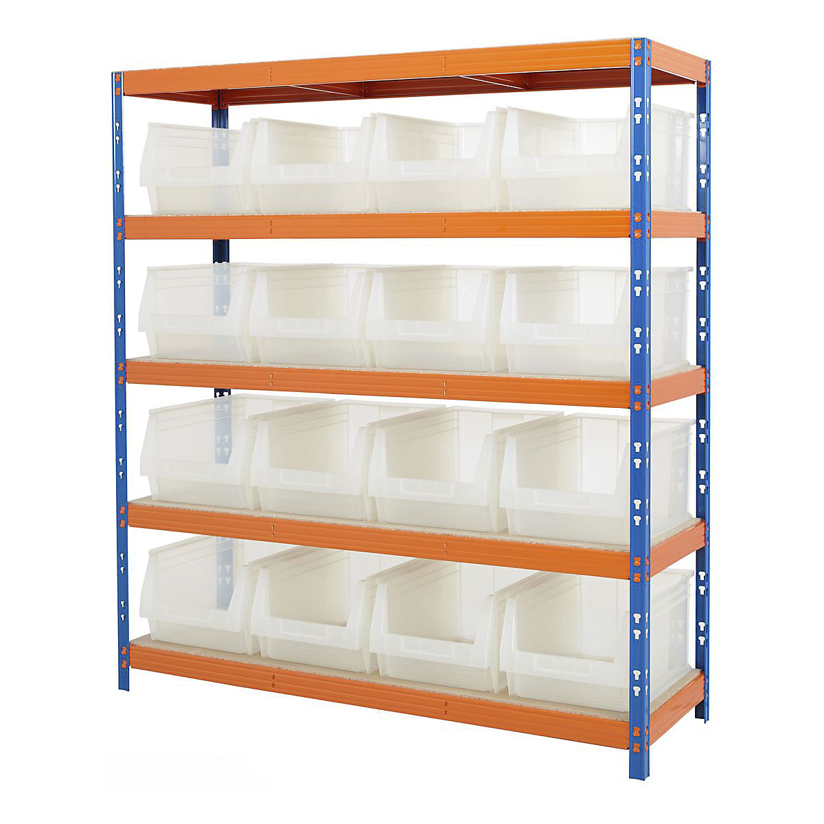 BiG400 Racking With Plastic Bins, BiG400 Racking With Plastic Bins, BiG400 Bin Kit | 1980h x 1830w x 610d mm | with 16x B60 Clear Bins | 400kg UDL | Blue & Orange-7