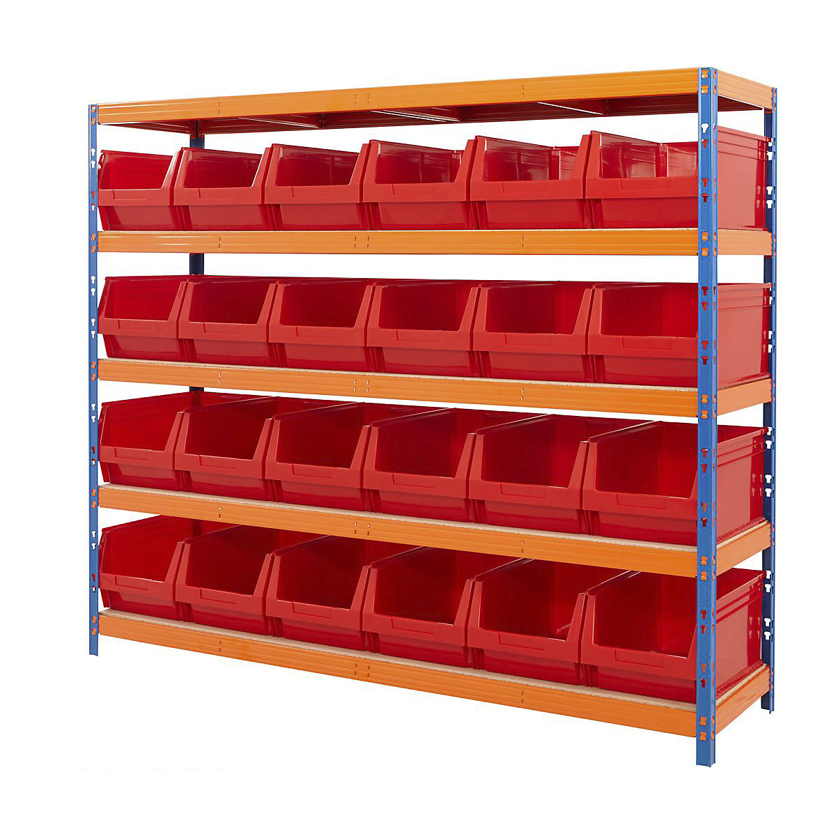 BiG400 Racking With Plastic Bins, BiG400 Racking With Plastic Bins, BiG400 Bin Kit | 1980h x 2440w x 610d mm | with 24x B60 Red Bins | 400kg UDL | Blue & Orange-8