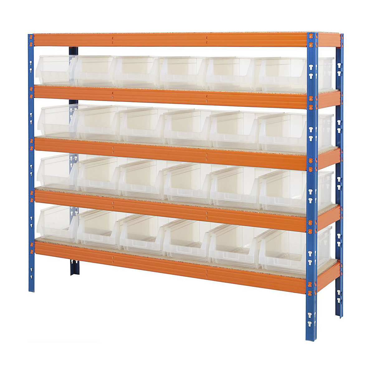BiG400 Racking With Plastic Bins, BiG400 Racking With Plastic Bins, BiG400 Bin Kit | 1677h X 1830w X 455d mm | with 24x B56 Clear Bins | 400kg UDL | Blue & Orange-9