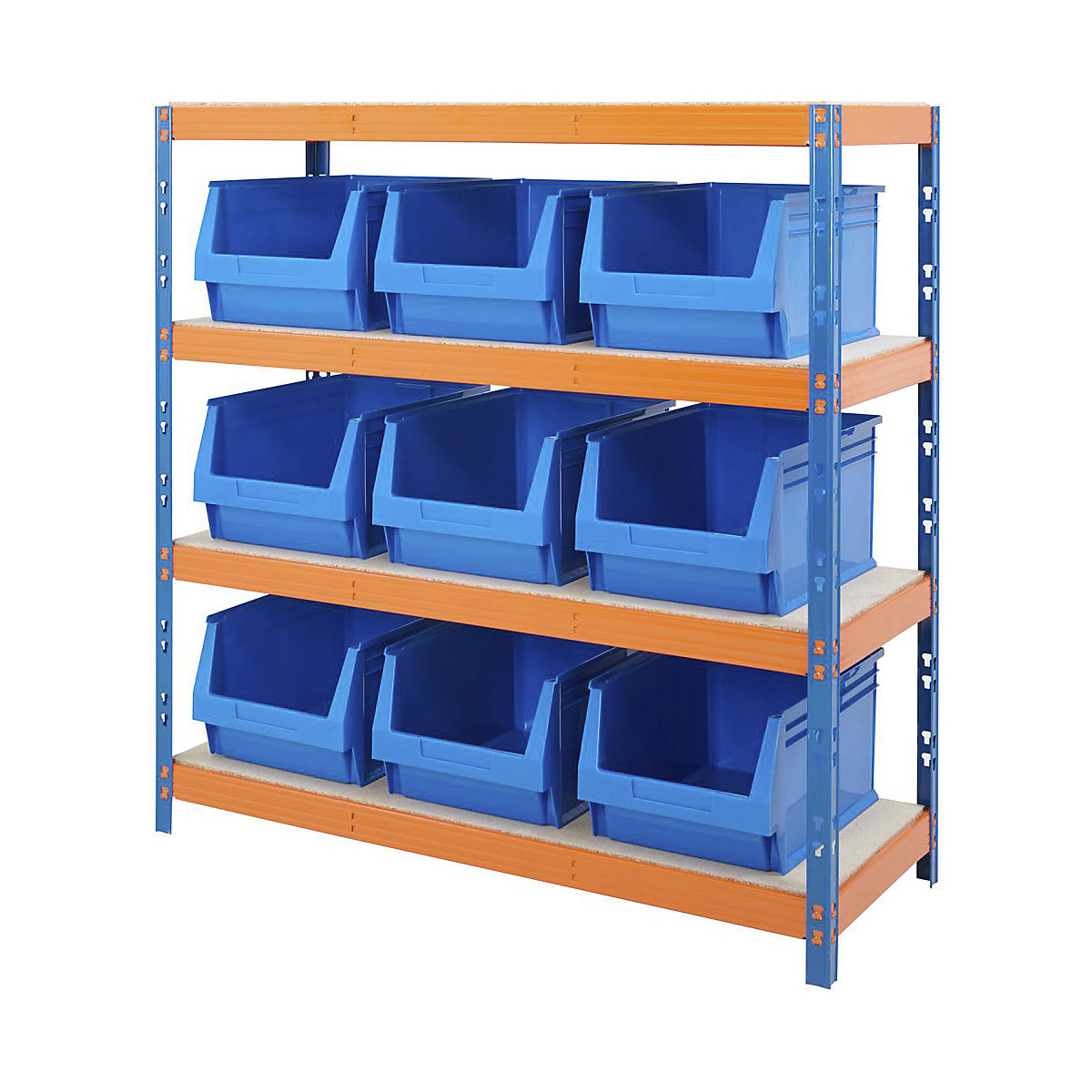 BiG400 Racking With Plastic Bins, BiG400 Racking With Plastic Bins, BiG400 Bin Kit | 1677h x 1525w x 610d mm | with 9x B60 Blue Bins | 400kg UDL | Blue & Orange-3