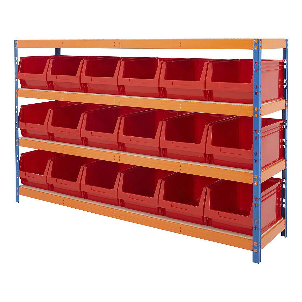 BiG400 Racking With Plastic Bins, BiG400 Racking With Plastic Bins, BiG400 Bin Kit | 1677h x 2440w x 610d mm | with 18x B60 Red Bins | 400kg UDL | Blue & Orange-5