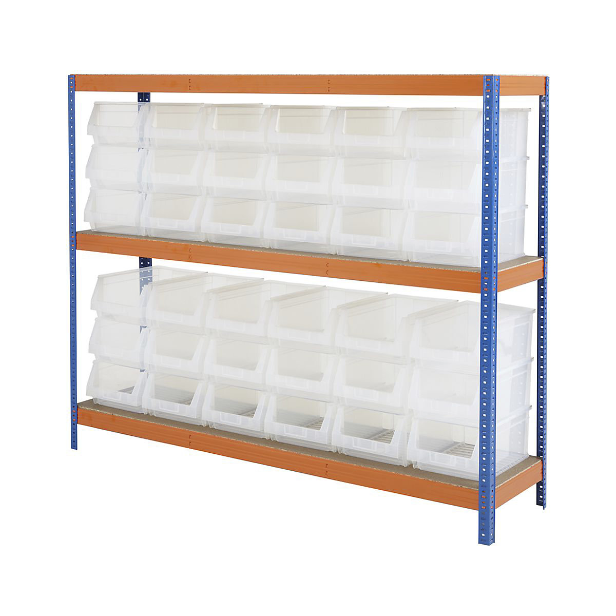 BiGDUG Essentials Industrial Shelving with Plastic Parts Bins