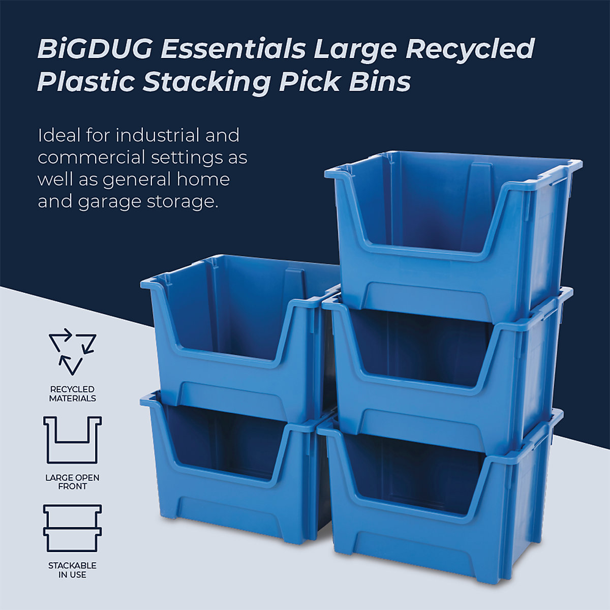 BiGDUG Essentials Large Recycled Plastic Stacking Pick Bins (Product illustration 9)-8