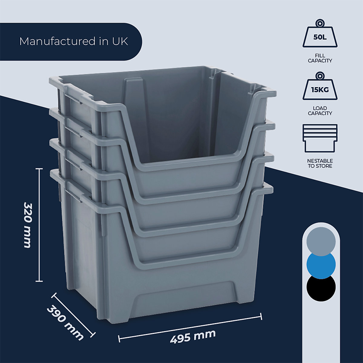 BiGDUG Essentials Large Recycled Plastic Stacking Pick Bins (Product illustration 8)-7