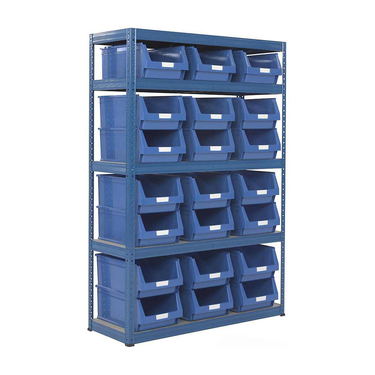 BiGDUG Essentials Shelving with Plastic Parts Bin Kit, BiGDUG Essentials Shelving with Plastic Parts Bin Kit, BiGDUG Essentials Shelving Unit | 1780h x 1200w x 450d mm | 5 Levels | Blue | 265kg UDL with 21x B58 Red Bins | 200h x 303w x 500d mm-4