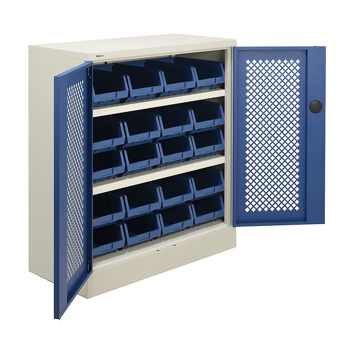 BiGDUG Essentials Steel Workplace Cupboards with Plastic Parts Bins