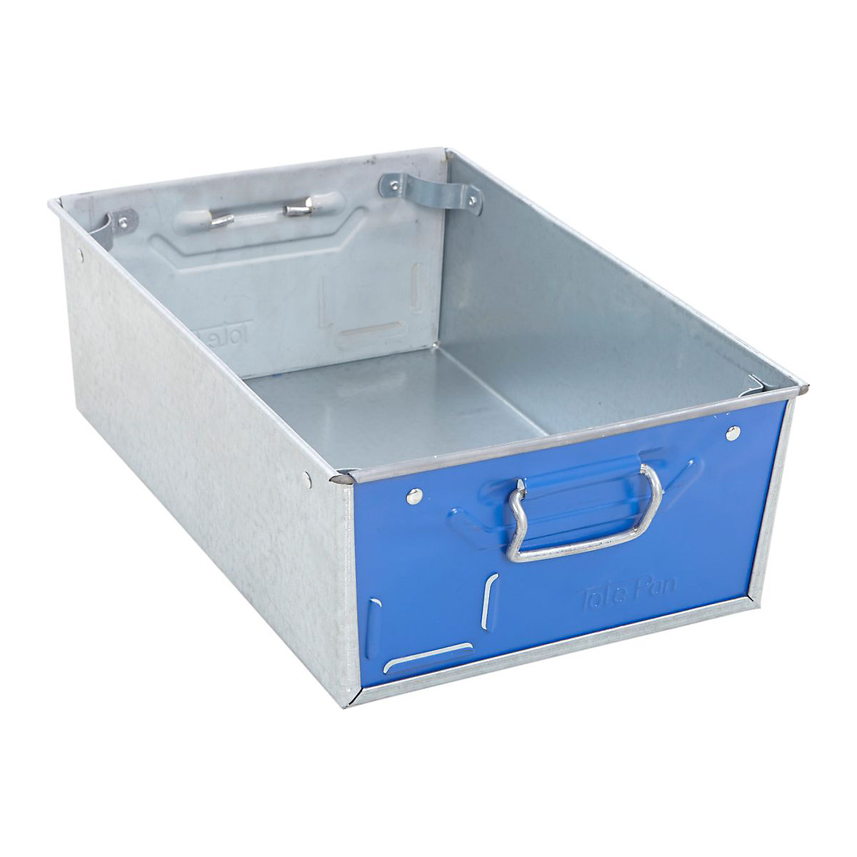 Galvanised Steel Tote Pans with Blue Ends