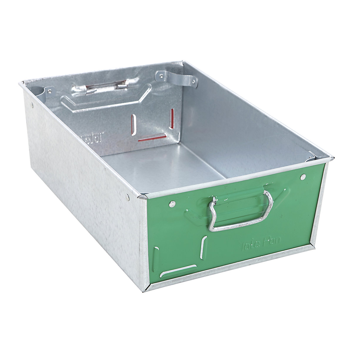 Galvanised Steel Tote Pans with Green Ends