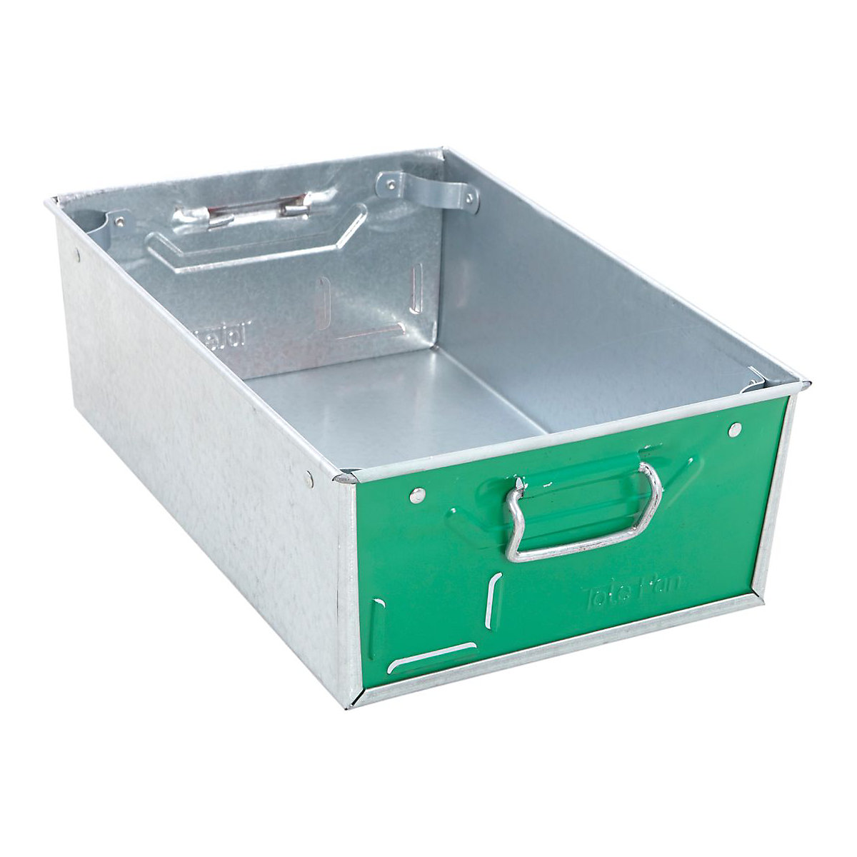 Galvanised Steel Tote Pans with Green Ends
