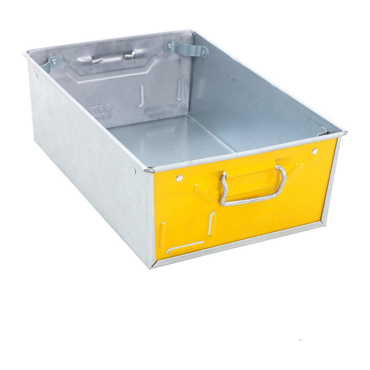 Galvanised Steel Tote Pans with Yellow Ends