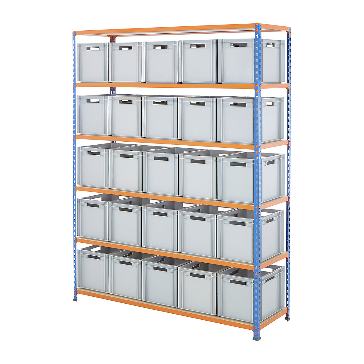 BiG340 Shelving Kit With Euro Boxes, BiG340 Shelving Kit With Euro Boxes, BiG340 Shelving | 1980h x 1525w x 455d mm | with 25x 25 Litre Euro Containers | 290h x 300w x 400d Mm | 100kg UDL | Blue & Orange-15