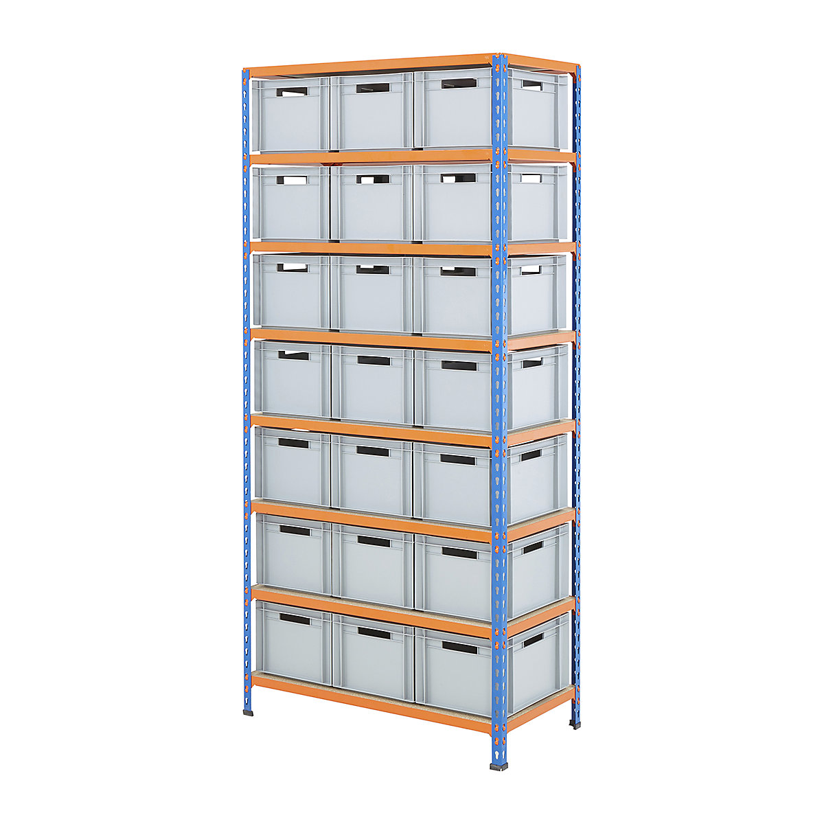 BiG340 Shelving Kit With Euro Boxes, BiG340 Shelving Kit With Euro Boxes, BiG340 Shelving | 1980h x 915w x 455d mm | with 21x 20 Litre Euro Containers | 230h x 300w x 400d Mm | 340kg UDL | Blue & Orange-2