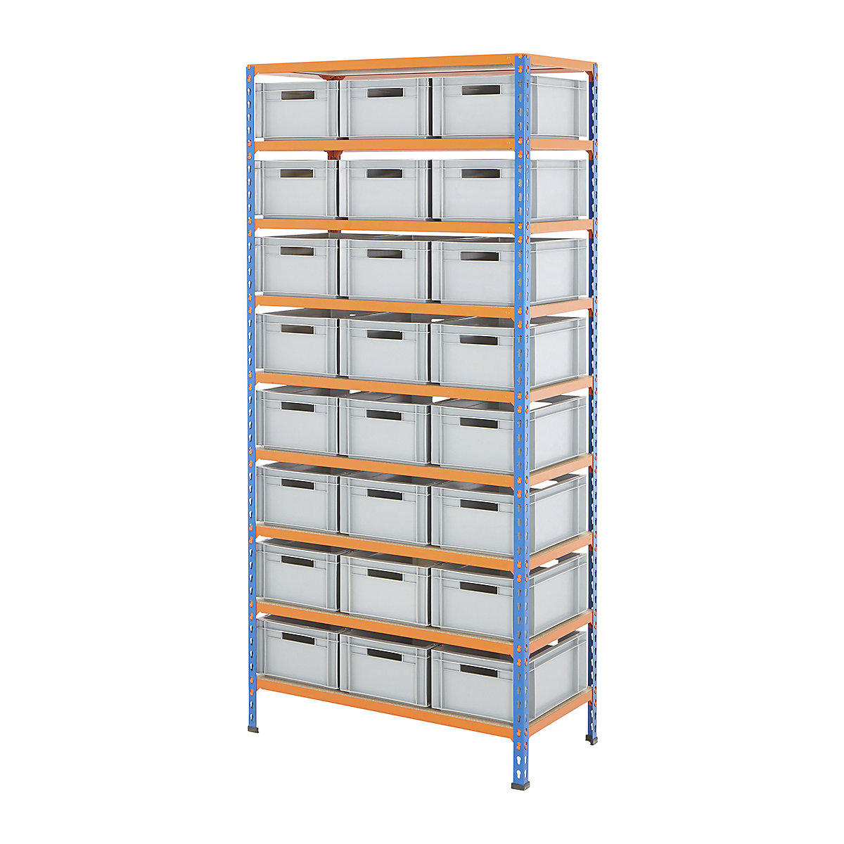 BiG340 Shelving Kit With Euro Boxes, BiG340 Shelving Kit With Euro Boxes, BiG340 Shelving | 1980h x 915w x 455d mm | with 24x 15 Litre Euro Containers | 175h x 300w x 400d Mm | 340kg UDL | Blue & Orange-3