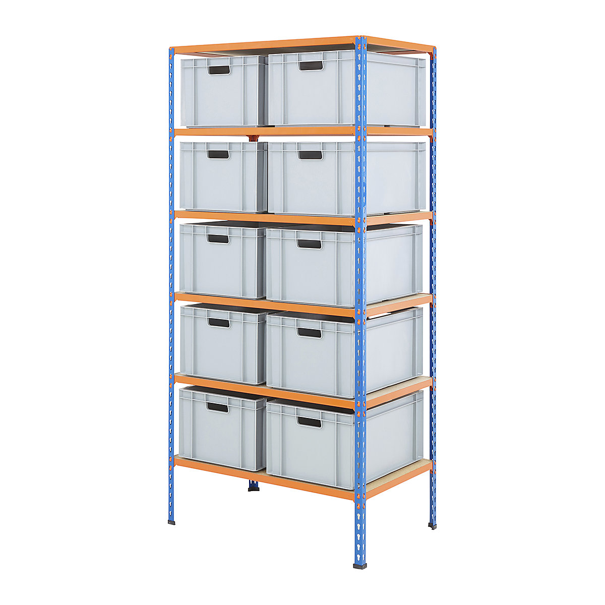 BiG340 Shelving Kit With Euro Boxes, BiG340 Shelving Kit With Euro Boxes, BiG340 Shelving | 1980h x 915w x 610d mm | with 10x 54 Litre Euro Containers | 290h x 400w x 600d Mm | 340kg UDL | Blue & Orange-4