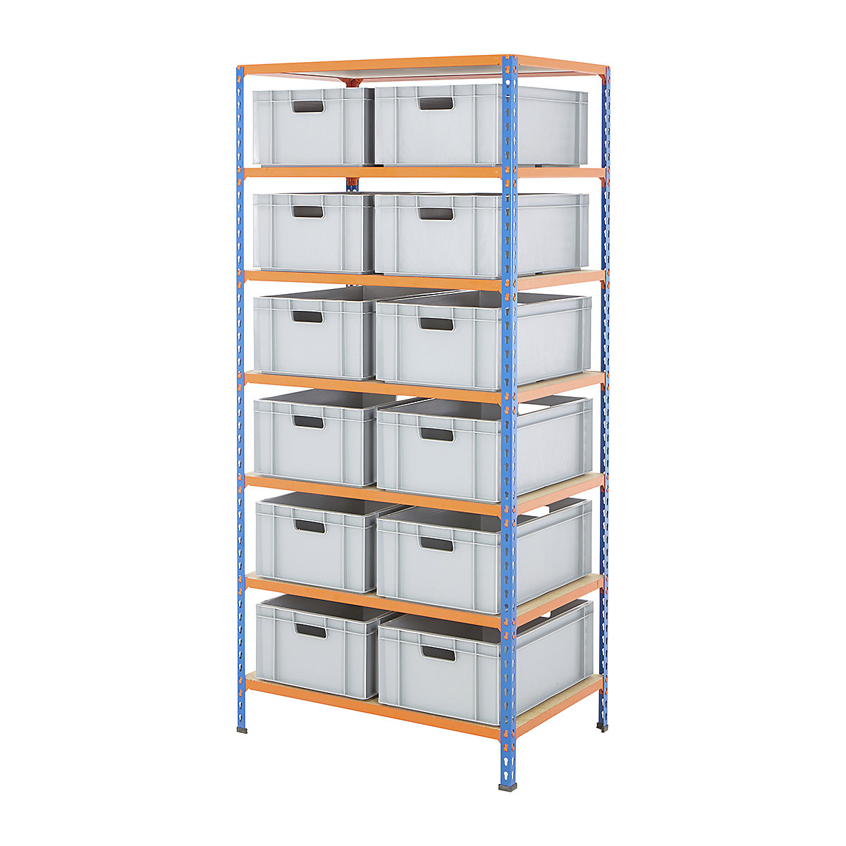 BiG340 Shelving Kit With Euro Boxes, BiG340 Shelving Kit With Euro Boxes, BiG340 Shelving | 1980h x 915w x 610d mm | with 12x 42 Litre Euro Containers | 230h x 400w x 600d Mm | 340kg UDL | Blue & Orange-5