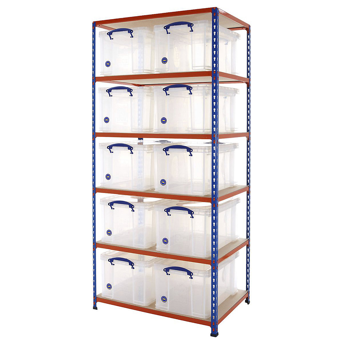 BiG340 Shelving With Really Useful Boxes, BiG340 Shelving With Really Useful Boxes, BiG340 Shelving | 1980h x 915w x 610d mm | 6 Levels | Grey | 340kg UDL with 10 x 48 Litre Clear Really Useful Boxes-9