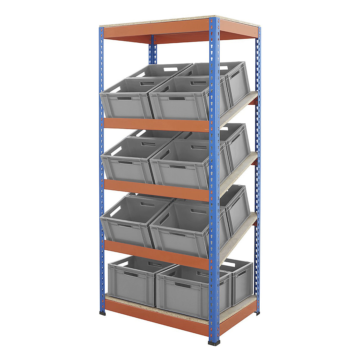 BiG400 Metal Kanban Shelving System, BiG400 Metal Kanban Shelving System, BiG400 Metal Kanban Shelving System | 1980h x 915w x 610d mm | 5 Shelves | 16x Euro Containers | 20 Litre | Grey-8