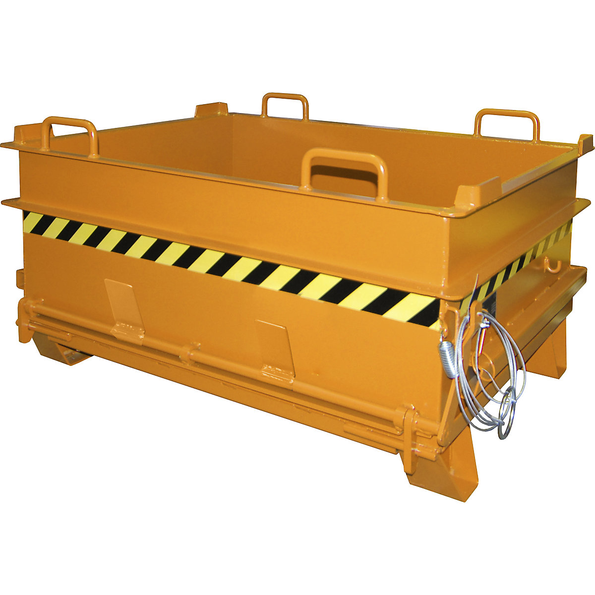 BC construction material container, with stone clamp release mechanism – eurokraft pro, WxH 1305 x 700 mm, yellow orange-3