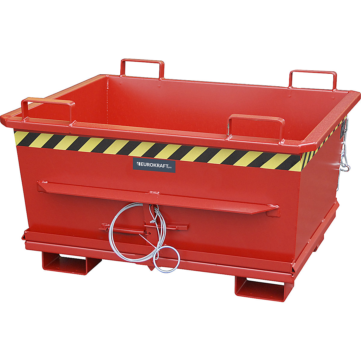 Conical hinged bottom skip – eurokraft pro, capacity 0.5 m³, max. load 1000 kg, red RAL 3000-14