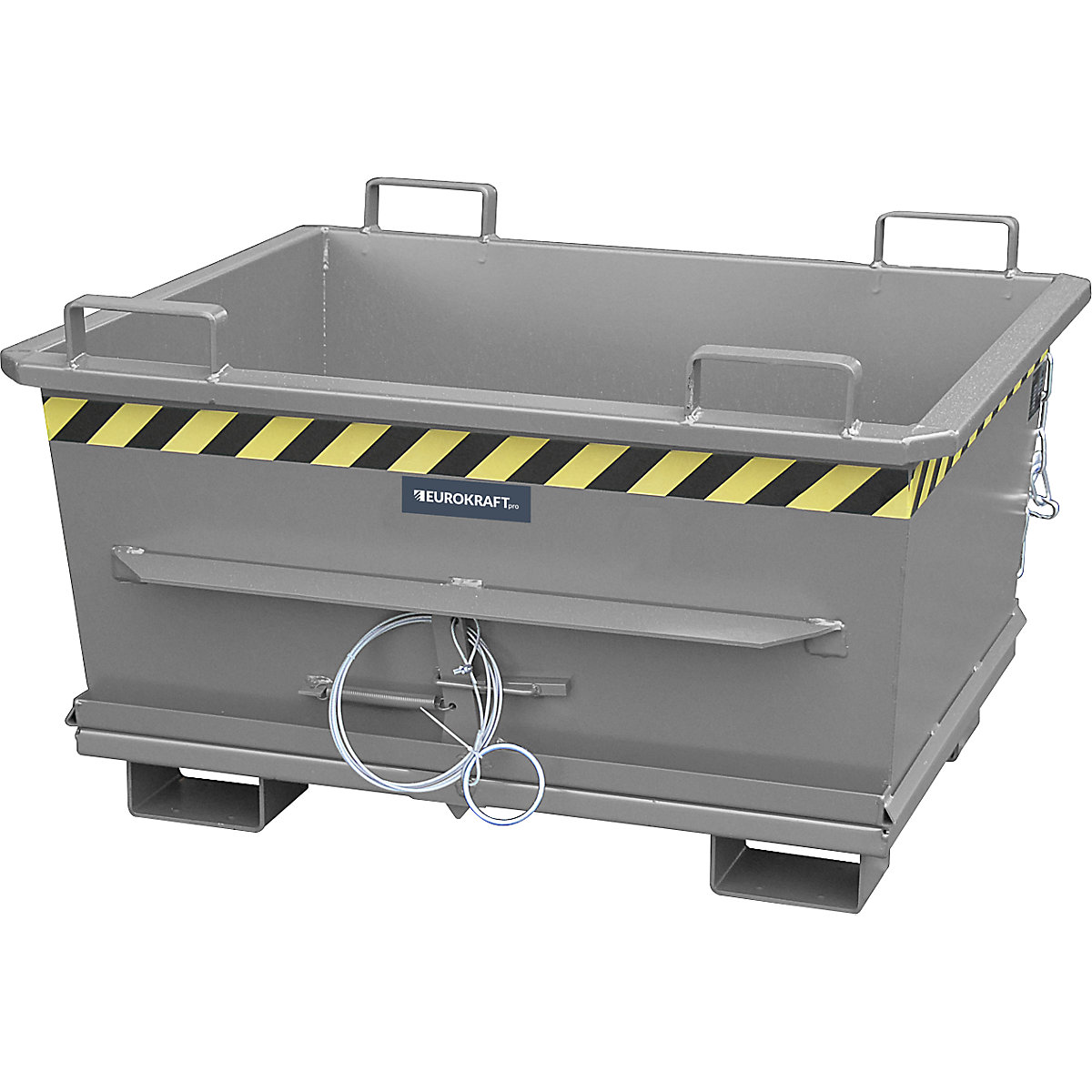 Conical hinged bottom skip – eurokraft pro, capacity 0.5 m³, max. load 1000 kg, mouse grey RAL 7005-12