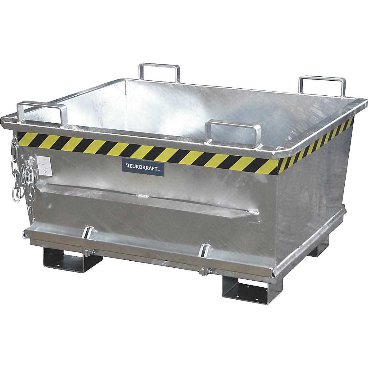 Conical hinged bottom skip – eurokraft pro, capacity 0.5 m³, max. load 1000 kg, hot dip galvanised in accordance with EN ISO 1461-15
