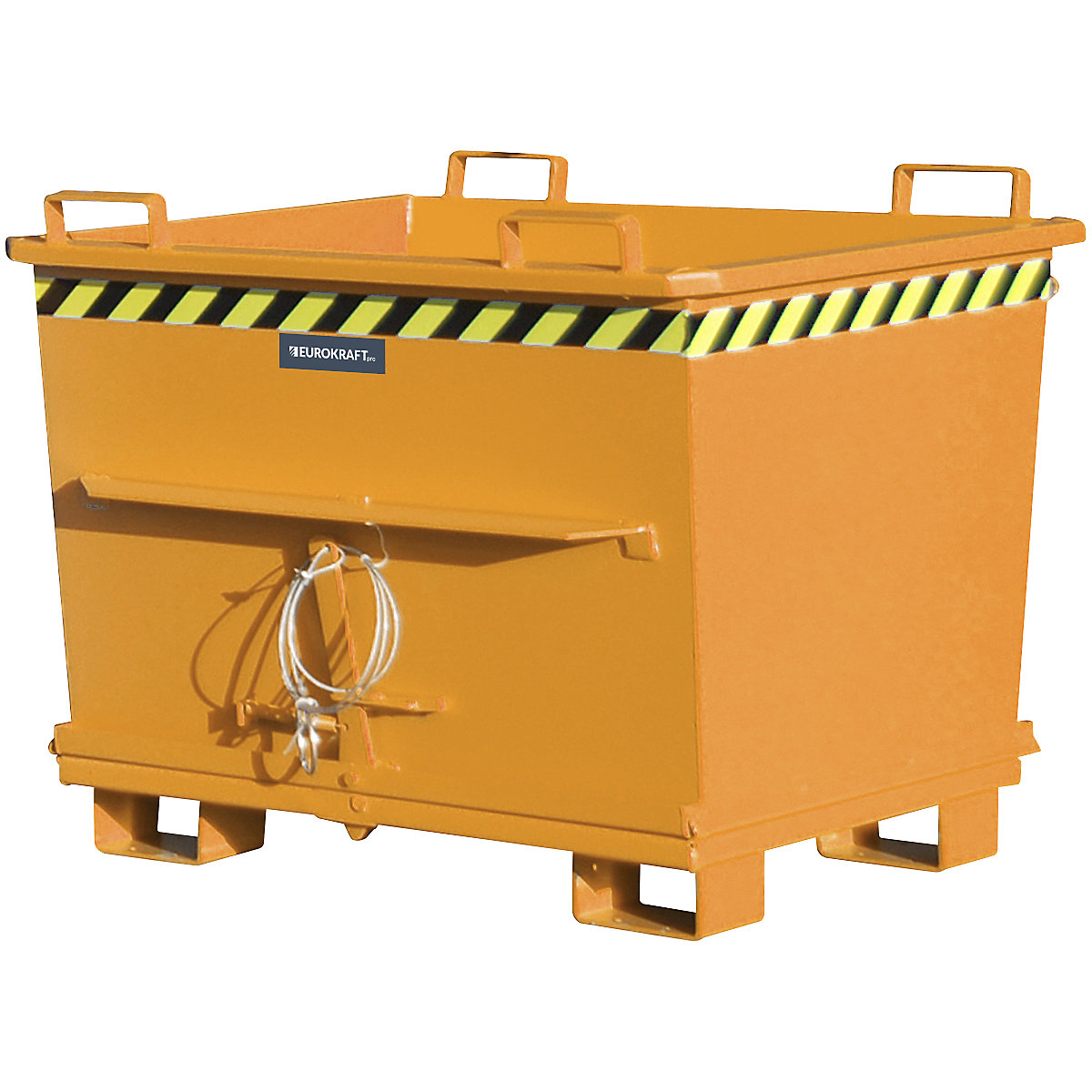 Conical hinged bottom skip – eurokraft pro, capacity 0.7 m³, max. load 1500 kg, yellow orange RAL 2000-14