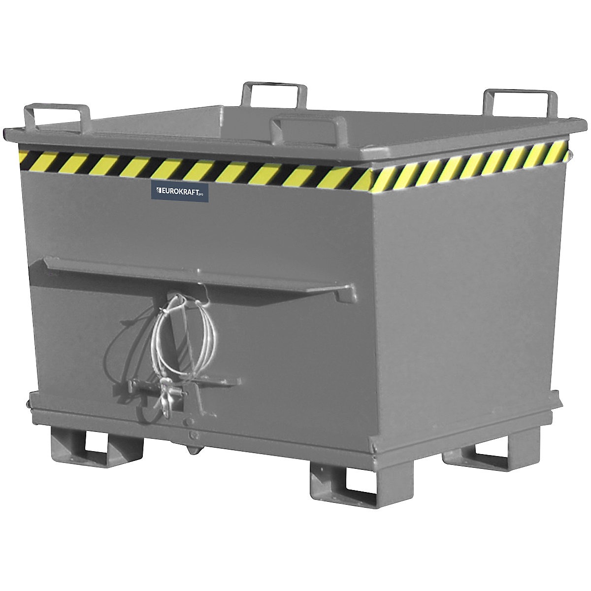 Conical hinged bottom skip – eurokraft pro, capacity 0.7 m³, max. load 1500 kg, mouse grey RAL 7005-13