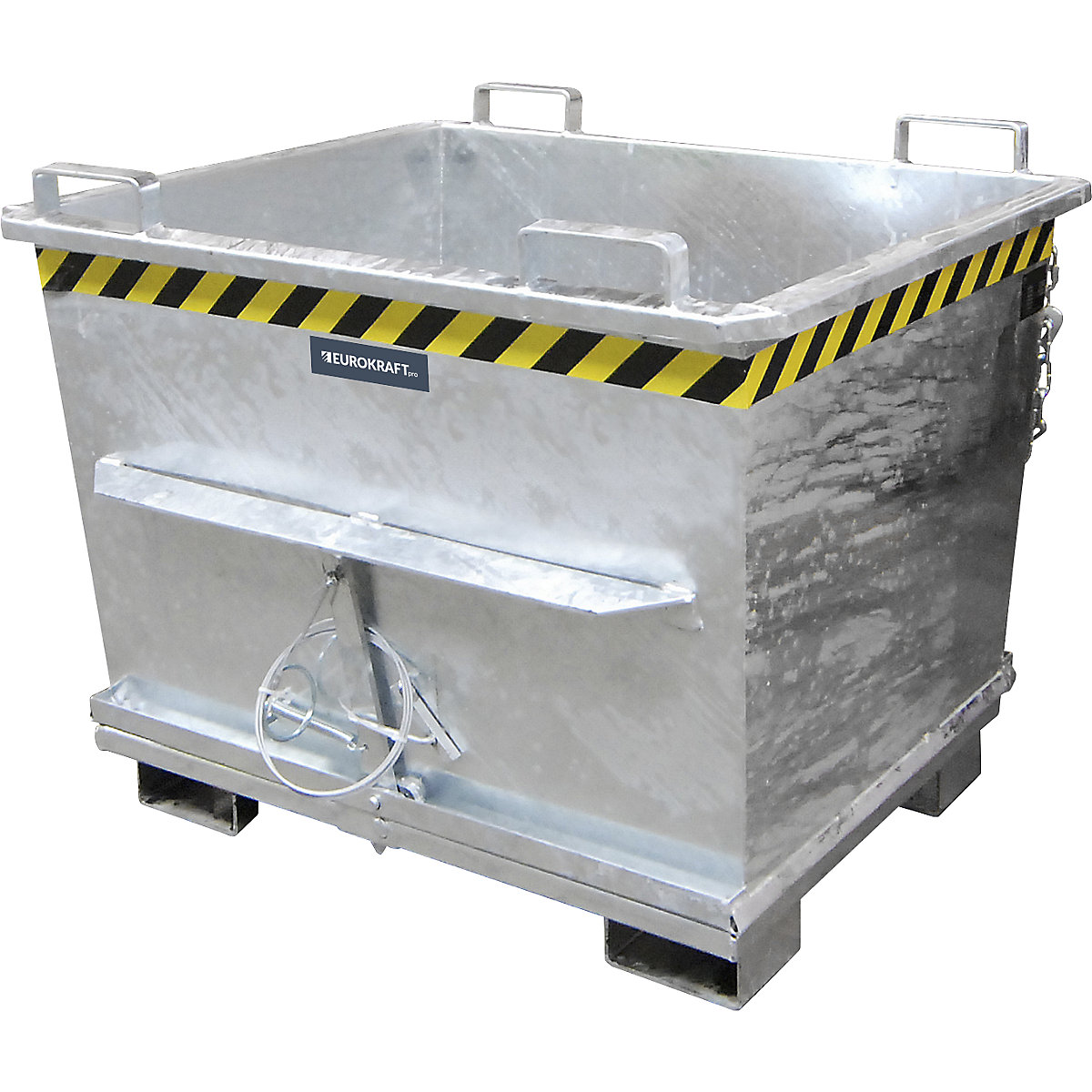 Conical hinged bottom skip – eurokraft pro, capacity 0.7 m³, max. load 1500 kg, hot dip galvanised in accordance with EN ISO 1461-16